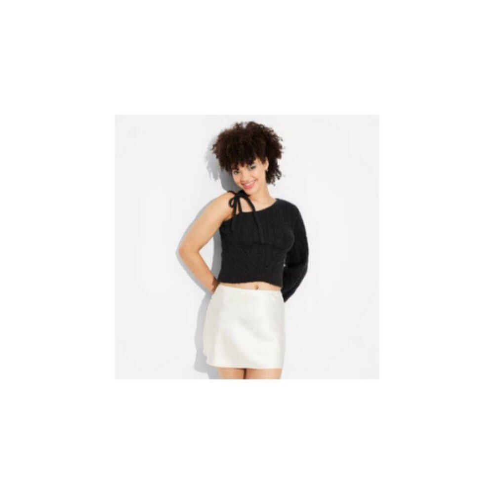 One Shoulder Tie Cable Pullover Sweater - Wild Fable Black NWT Womens